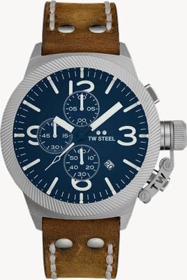TW Steel Canteen Chronograph (45 mm) blaues Zifferblatt / braunes italienisches Lederarmband CS106