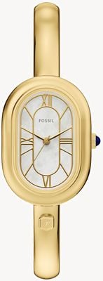 Fossil Sloan Dreizeigeruhr (25 mm) mit weißem Perlmuttzifferblatt und goldfarbenem PVD-beschichtetem Edelstahlarmband ES5444