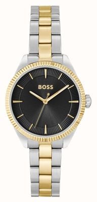 BOSS Sage (32 mm) zwarte wijzerplaat / tweekleurige gouden en roestvrijstalen armband 1502730