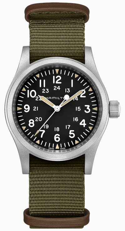 38mm Mechanical / Black Dial / Olive Green NATO Strap