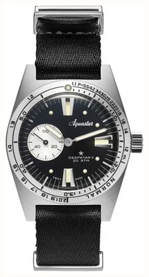 Aquastar Deepstar ii mono-compax automatico (37 mm) quadrante nero vintage / cinturino NATO con cintura di sicurezza nera DS2-NATO VB