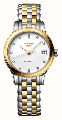LONGINES Modelo clássico automático (26 mm) com mostrador branco e pulseira bicolor em aço inoxidável. L42743277