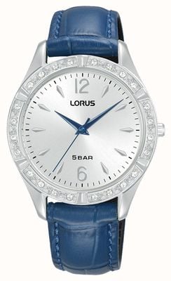 Lorus Quartz cristal (34 mm) cadran soleillé blanc / cuir bleu RG269WX9