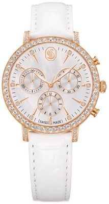 Swarovski Matrix Tennis Chrono (36mm) Mother-of-Pearl Dial / White Leather Strap 5754536