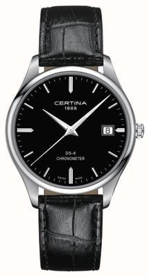 Certina Ds-8 chronometer | zwarte leren band | zwarte wijzerplaat | C0334511605100