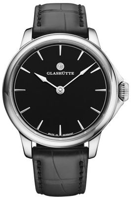 Tutima Glashütte パトリア スモールセコンド 手巻き (41mm) ブラックラッカーダイヤル / ブラックアリゲーターレザーストラップ 6612-21