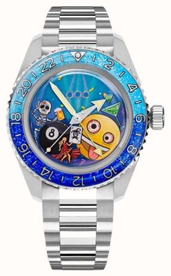 Out Of Order Happy Hour Limited Edition Automatic GMT (40mm) Hand Painted Dial / Stainless Steel Bracelet OOO.001-25.HH.BAND.SS