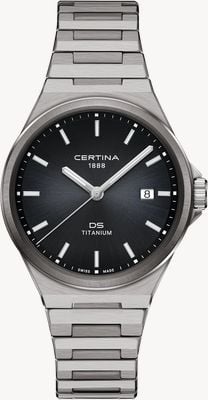 Certina Kwarcowy zegarek Ds-7 z tytanu (39 mm) z czarną tarczą i bransoletą z tytanu C0434104405100