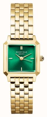 Rosefield Boxelle (19,5 mm) com mostrador verde esmeralda com efeito raios de sol / pulseira em aço inoxidável banhada a ouro BEGSG-B05