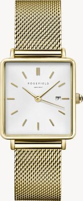Rosefield Boxy (26mm) White Dial / Gold-Plated Stainless Steel Mesh Bracelet QWSG-Q03