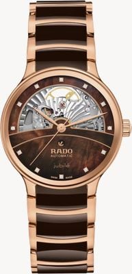 RADO Centrix automatisch diamanten open hart (35mm) bruine parelmoer wijzerplaat / roségoud & bruine band R30029902