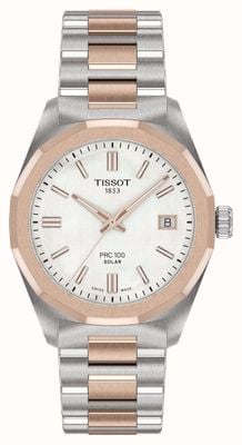 Tissot Prc 100 solar (34 mm) quadrante in madreperla / bracciale in acciaio inossidabile bicolore T1518222211100