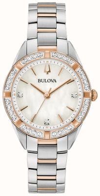 Bulova Dames klassieke sutton parelmoer wijzerplaat / tweekleurige roestvrijstalen armband 98R281