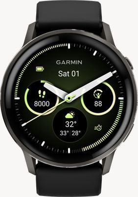 Garmin Venu 4 – AMOLED-Smartwatch für Gesundheit und Fitness (45 mm), Schiefergrau mit schwarzem Silikonarmband 010-03014-00