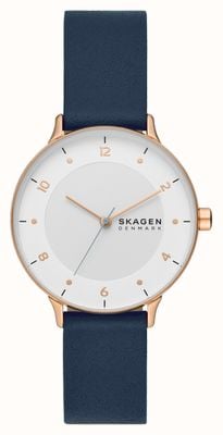 Skagen Riis (36mm) mostrador branco / pulseira de couro azul SKW3090