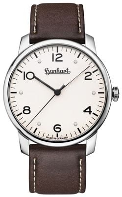 Hanhart Pioneer silva (38,5 mm) quadrante bianco / cinturino in pelle marrone scuro - m 782.250-8110