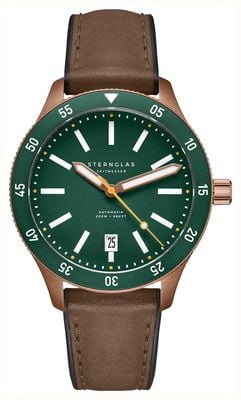 STERNGLAS Marus 2.0 automatique (42 mm) cadran vert / bracelet en cuir hybride marron foncé S02-MA35-HY04