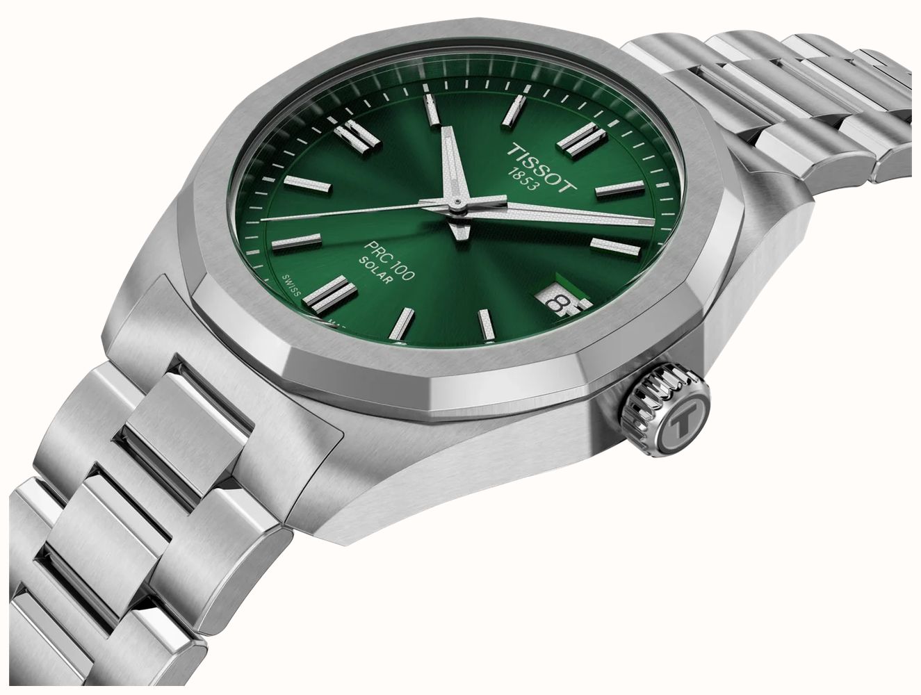 Tissot PRC 100 Solar (34mm) Green Sunray Dial / Stainless Steel Bracelet T1518221109100 - alternate view 2
