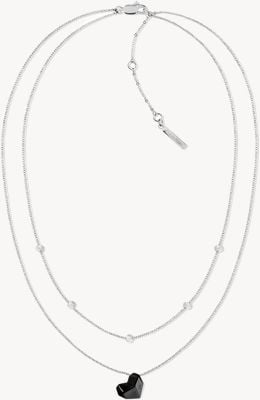 Calvin Klein Ladies Faceted Black Heart Stainless Steel Double Necklace 35000999