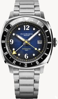 Duckworth Prestex Rivington GMT (42 mm), blaues Fumé-Waffelzifferblatt / Edelstahl D489-03-ST