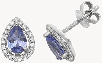 Treasure House 9k White Gold Teardrop Diamond Tanzanite Halo Stud Earrings ED248WT