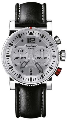 Hanhart Primus pilot automatyczny chronograf (44 mm) srebrna tarcza / czarny skórzany pasek - m 740.220-0020
