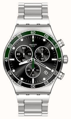 Swatch Cadran noir ironie vert foncé / bracelet en acier inoxydable YVS506G