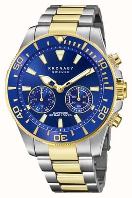 Kronaby Diver hybride smartwatch (45,7 mm) blauwe wijzerplaat / tweekleurige roestvrijstalen armband S3779/1