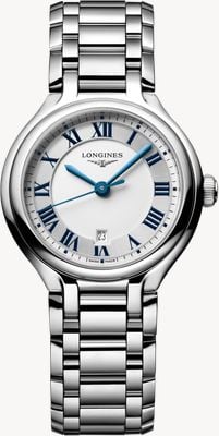 LONGINES Kwarc Primaluna (30 mm) ze srebrną tarczą słoneczną / bransoletą ze stali nierdzewnej L81424716