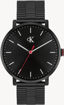 Calvin Klein Ck real tre lancette al quarzo (42 mm) quadrante nero / bracciale in acciaio inossidabile pvd nero 25200550