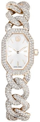 Swarovski Montre femme Dextera Chain (44 mm) avec cadran argenté et bracelet en acier inoxydable doré serti de cristaux 5711710