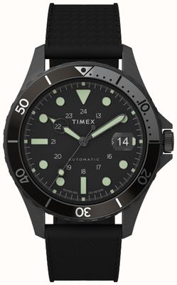 Timex Navi xl Automatik 41 mm Gehäuse aus Rotguss, schwarzes Zifferblatt, schwarzes Armband aus synthetischem Kautschuk TW2U99900