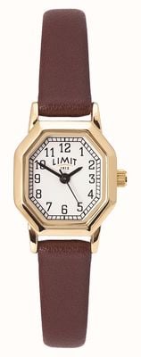 Limit Women's Brown Leather Strap | Gold Plated Case | White Dial 60121