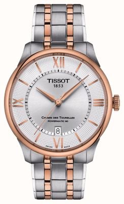 Tissot Chemin des tourelles | powermatic 80 | zilveren wijzerplaat | tweekleurige roestvrijstalen armband T1398072203800