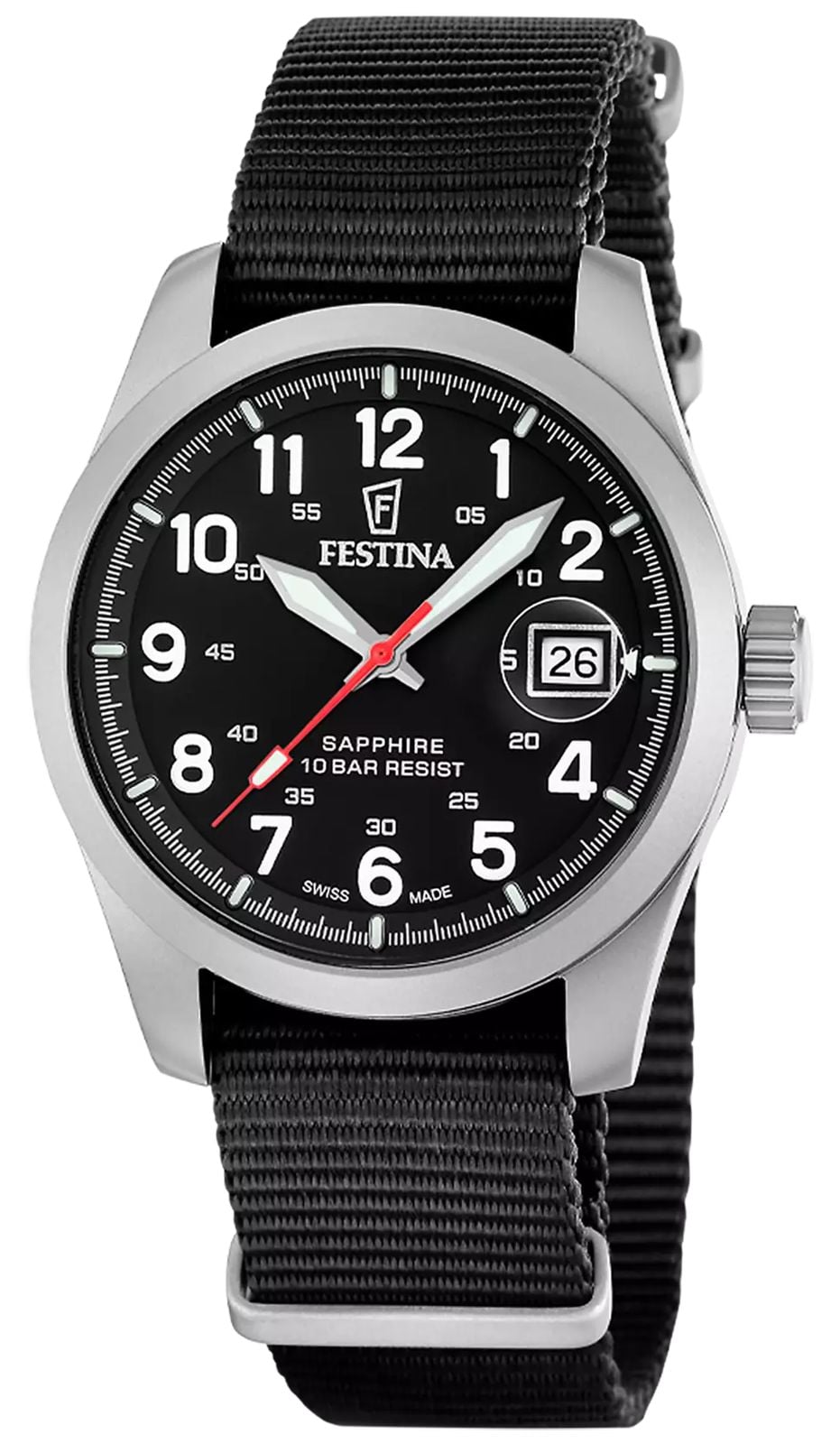 Festina Swiss Made Field Quartz 39mm Black Dial  Black Watch