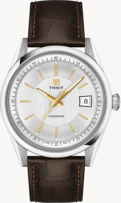 Tissot Visodate Powermatic 80 (39mm) Silver Dial / Brown Leather Strap T1574071603100