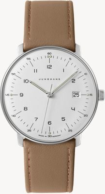 Junghans メンズマックスビルホワイトダイヤルベージュレザーウォッチサファイアクリスタル 41/4562.02