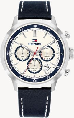 Tommy Hilfiger KENT Chronograph (43mm) White Dial / Blue Leather Strap 1710751