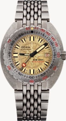 DOXA Cadran vintage fait main Clive Cussler Sub 300t (42,5 mm) / bracelet en acier inoxydable vieilli grain de riz 840.80.031.15