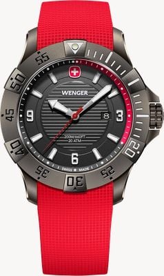 Wenger Seaforce Quartzo (43mm) mostrador cinza / pulseira de silicone vermelha 01.0641.144
