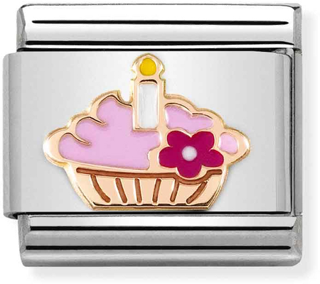 Nomination Classic Cupcake 9ct Rose Gold & Steel Enamel Charm 430202/08