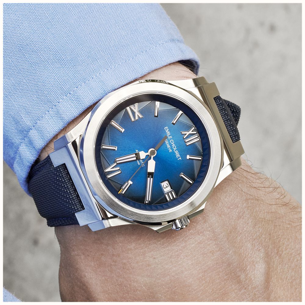 Emile Chouriet Challenger Cliff Automatic (40mm) Blue Sunray Dial / Blue Canvas Strap 08.1170.G.6.6.N8.2 - widok alternatywny 6