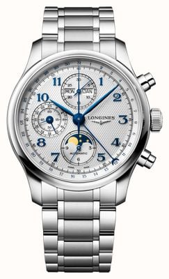 LONGINES Master Collection Chrono Moonphase (41mm) Silver "barleycorn" Dial / Stainless Steel Bracelet L29624736
