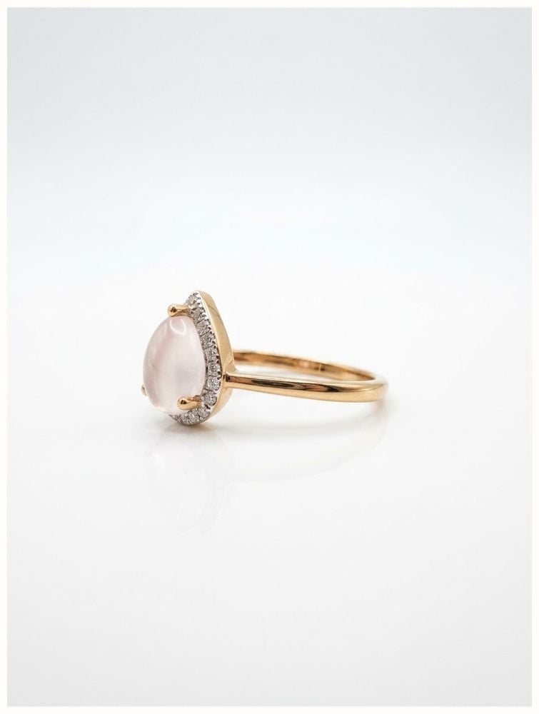 James Moore & Co Natural Diamond & Rose Quartz Cabochon Pear Cut 9ct Yellow Gold Ring J83504 - alternate view 2