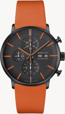 Junghans Vorm een ​​chronoscoop (43 mm) zwart-oranje wijzerplaat / oranje leren band 27/4370.01