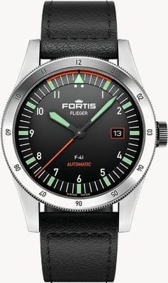 FORTIS Flieger F-41 Automatik, originales (41 mm) schwarzes Fliegerarmband aus Leder F4220009