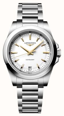 LONGINES Relógio Conquest Quartz (34 mm) com mostrador branco jateado e pulseira de aço inoxidável. L34604126