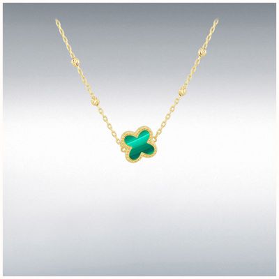 9ct Yellow Gold 9.5mm Malachite Clover DC Ball Necklace 1.19.2240