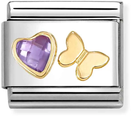 Nomination Classic Purple Cubic Zirconia Heart & Butterfly 18ct Gold Charm 030613/13