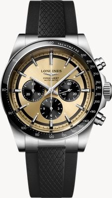 LONGINES Conquest Chronograph Automatic (42mm) Gold Sunray Dial / Black Rubber Strap L38354329